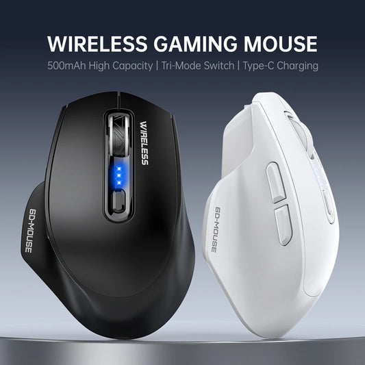 Wireless Tri-Mode Gaming Mouse with Bluetooth & 2.4G Dual Receiver, Rechargeable Wireless Gaming Mouse with Battery Display for PC, Laptop & Office