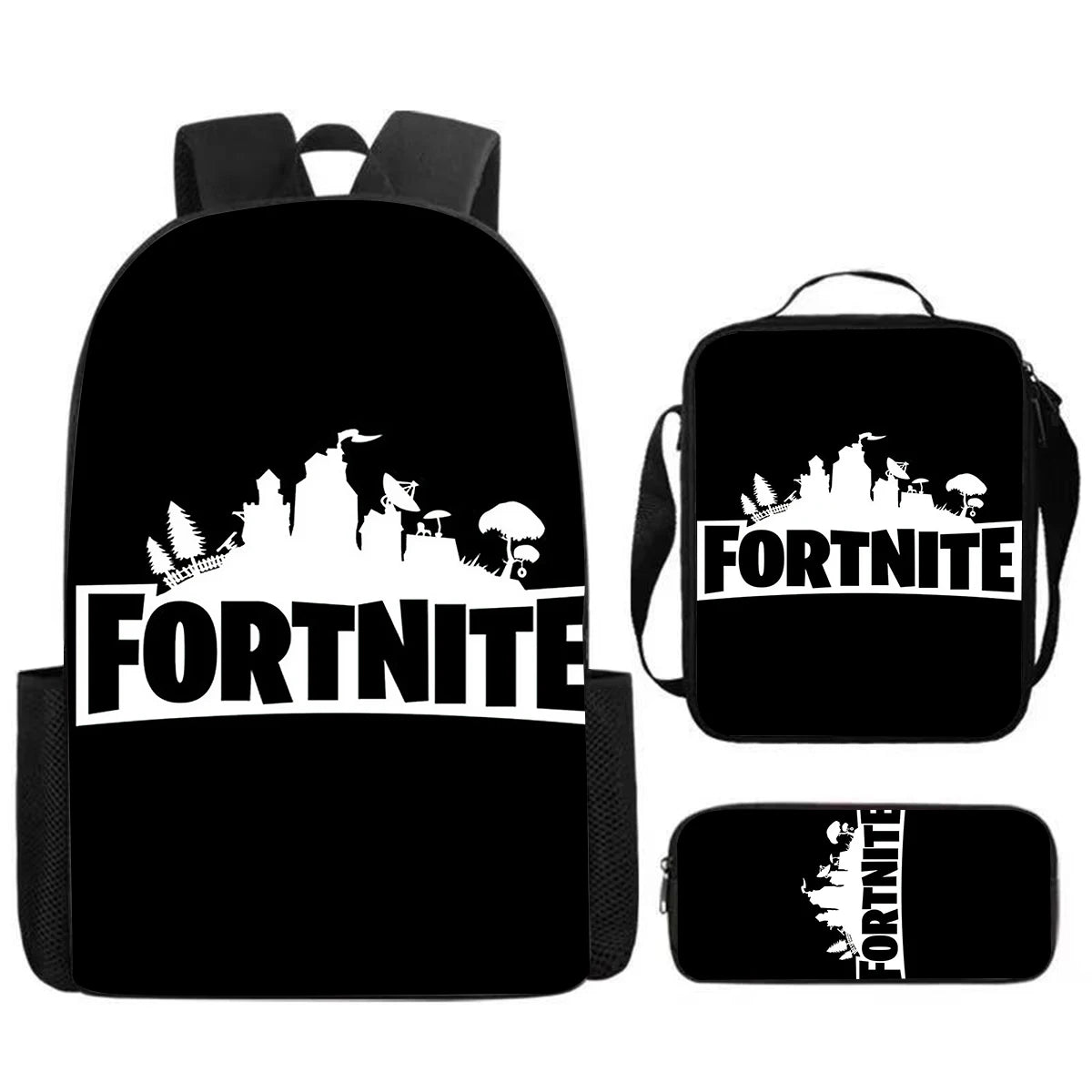 Cute Cartoon 3pcs Set School Backpack with Lunch Bag and Pencil Case, Large Anime Fortnite Kids School Bags for Boys and Girls