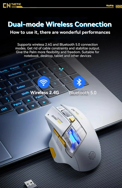 Rato Gaming Inphic A9 Pro Tri-Mode com Coluna de Luz Colorida, Indicador de Bateria, DPI Ajustável, Controlador Macro, Design Ergonómico, 12800DPI