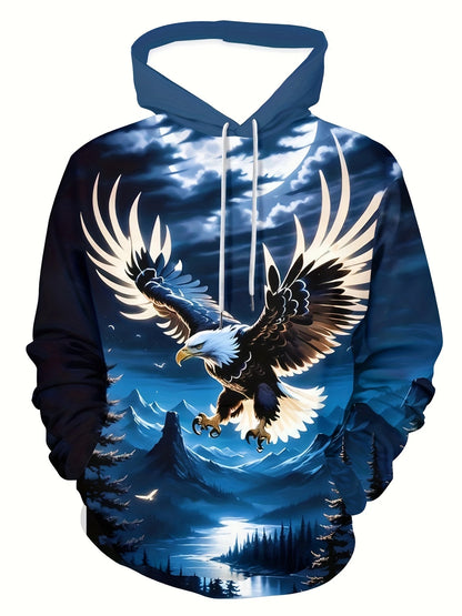 Sweatshirt com Capuz Masculina Cool Eagle Fashion 2025, Edição 3D Impressa, Tendência American Eagle, Sportswear Casual Unissexo para Homem e Criança