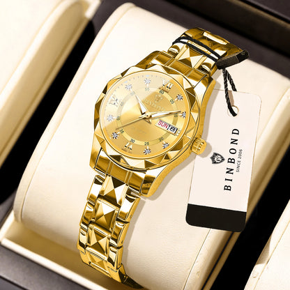 BINBOND ladies’ watch: a robust, luxurious, luminescent and water-resistant quartz watch, featuring an accurate date and day-of-the-week display.