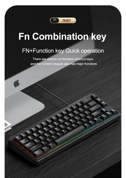 FREEWOLF M68SE Tastatur mit mechanischem Tippgefühl, 68 Tasten, Mini, kabelgebunden, kompakt und leise, für Laptops, Gaming und Bürogebrauch
