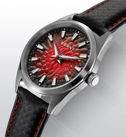 Montre pour homme BERNY – Montre à quartz élégante et classique, étanche à 10 ATM, dotée d'un verre saphir et d'aiguilles luminescentes, idéale pour une tenue habillée ou professionnelle, avec bracelet en cuir.