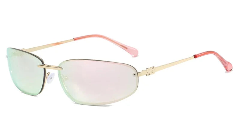 Oval Frameless Y2K Luxury Sunglasses Brand Design High-end Styling Punk Sunglasses Outdoor Retro Personality Sunglasses Women