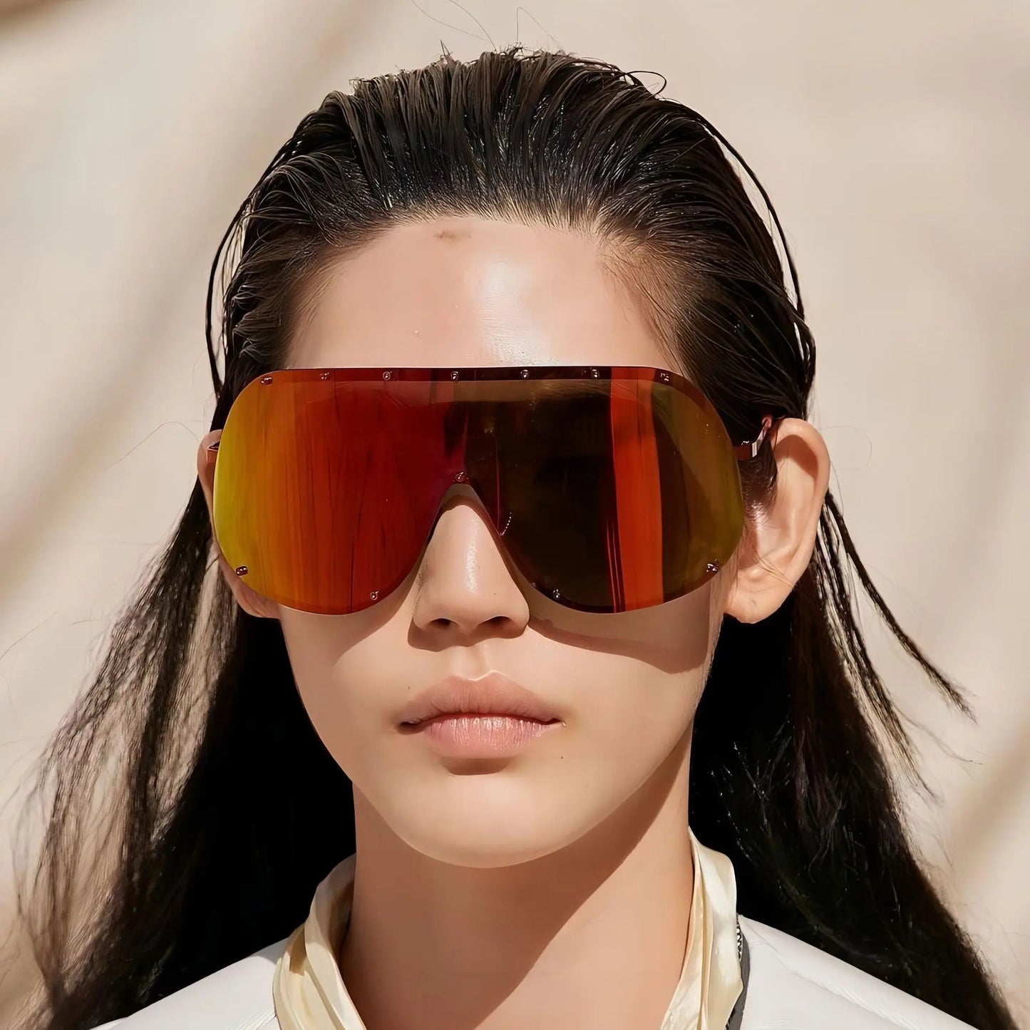 2025 Oversized Metal Rimless Integrated Windproof Sunglasses For Women Trends Y2k Luxury Brand Design Sun Glasses Unisex UV400