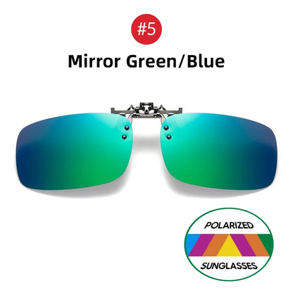 Classic Mirror Blue Flip Up Clip on Sunglasses Fishing Men Square Polarized Lens Metal Night Vision Driving UV400 Women Glasses