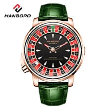 HANBORO men’s mechanical watch – Automatic movement, alarm, hourly chime, water-resistant to 100 m, sapphire crystal, steel case, elegant and unique style.