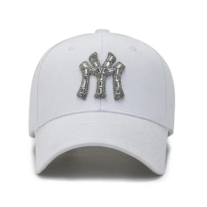 Boné com Brilhantes MY para Mulher, Primavera e Outono, Estilo Urbano Casual para Exterior, Pala Curva, Versátil e Elegante, com Proteção Solar
