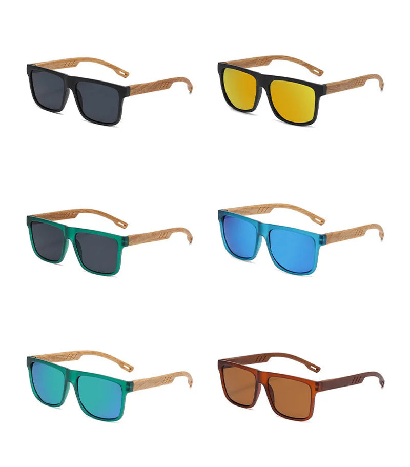 New Fashion Square Sunglasses Wood Grain Spring Hinge UV400 Unisex for Driving Hiking Travel 2026