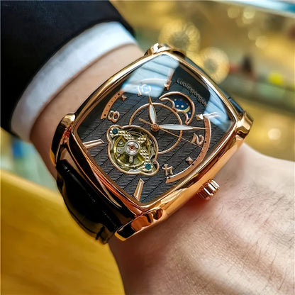 [Luksusur med mekanisk tourbillon] Let luksusur med mekanisk tourbillon til mænd – Fuldautomatisk model i topklasse, trendy »skelet«-design, ideelt til et professionelt outfit o