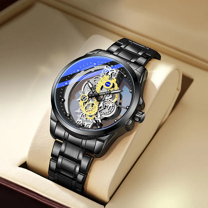 TPW men’s wristwatch – Trendy style, ‘skeleton’ model (black, gold or blue), quartz movement (non-automatic), luxury accessory, collection – Wholesale