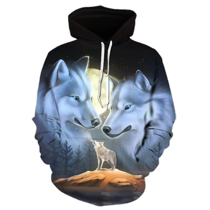 3D Wolf Pattern Printed Hooded Sweatshirt Fashion And Casual Men's Oversized Pullover Harajuku Street Design Hooded Sweatshirt
