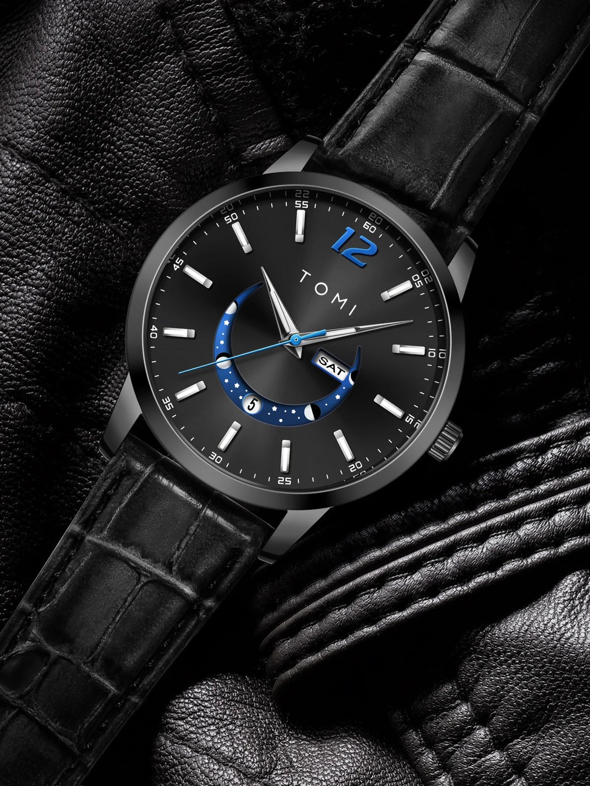 Orologio al quarzo TOMI, dallo stile elegante e professionale, con cinturino in pelle, cassa in lega e quadrante con lancette – Design di alta gamma, idea regalo per uomo