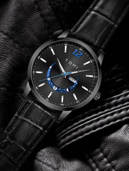 Orologio al quarzo TOMI, dallo stile elegante e professionale, con cinturino in pelle, cassa in lega e quadrante con lancette – Design di alta gamma, idea regalo per uomo