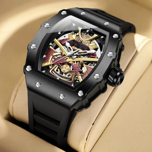 ONOLA Luxury Men's Automatic Mechanical Watch Waterproof Watch Luminous Barrel Shape Military Sports Wristwatch Men's Watch