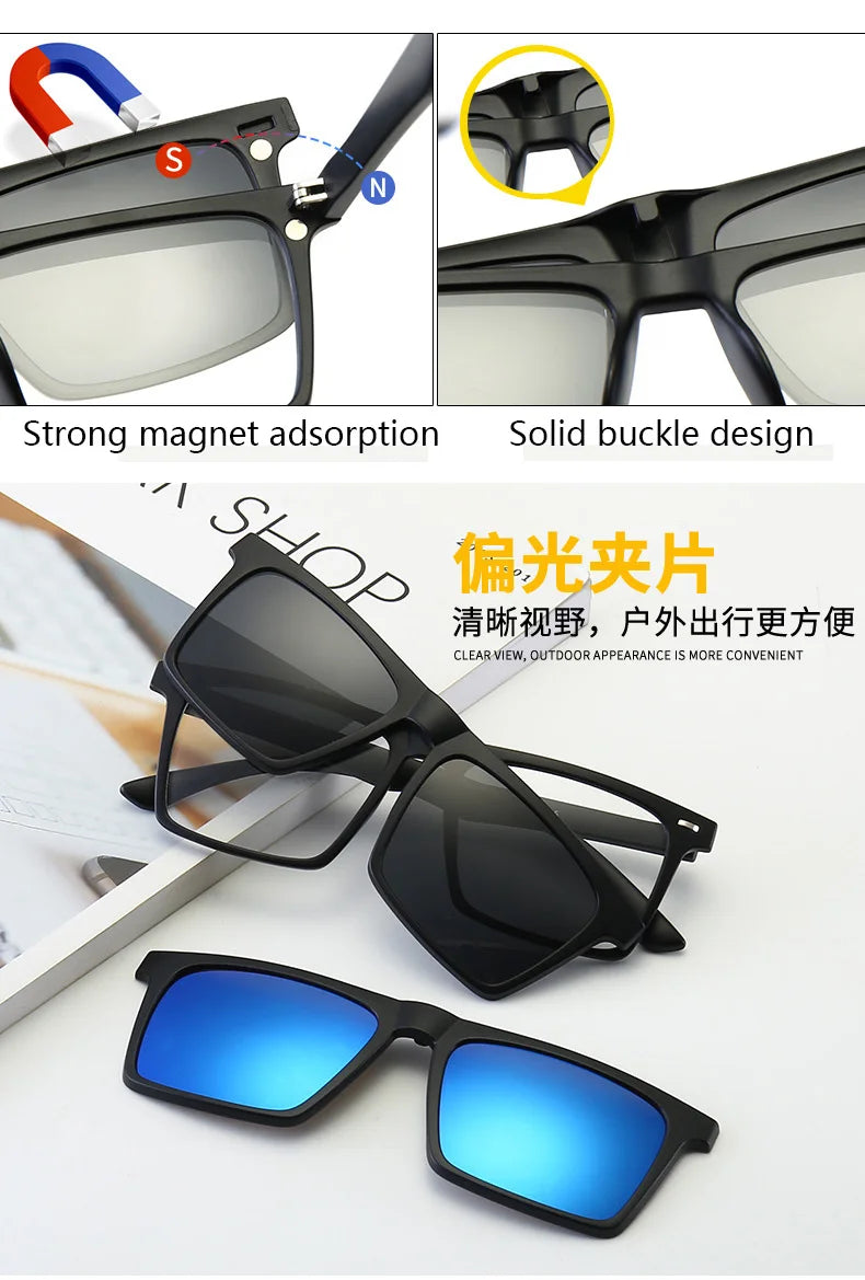 Myopia Polarized Magnet Sunglasses Women Men Clip On Glasses Square Optic Spectacle 6 In 1 Eyeglass Frames -0.5 TO -10