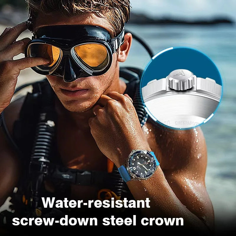 Stainless Steel Diving Watch Solar Energy Driven Quartz Watch Outdoor Waterproof Long Battery Life Rotatable Chronograph Ring