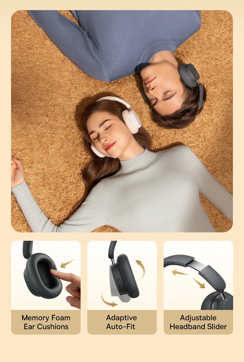 Cuffie over-ear wireless Bluetooth 5.3 Baseus – Driver HiFi da 40mm, autonomia di 70H, headset pieghevole con audio spaziale