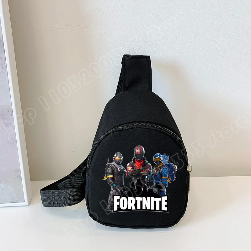 Fortnite Crossbody Bag Game Printed Kids Mini Chest Bag Classic Black Shoulder Bag Wallet Suitable for School Outdoor Activities