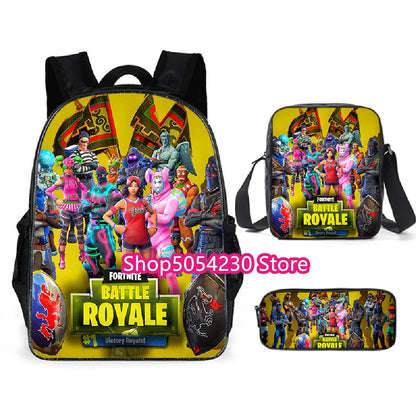 Fortnited 3PCS Backpack for Boys Victory Game 16 Inch Water Resistant Preschool Knapsack Cool Elementary School Backpacks