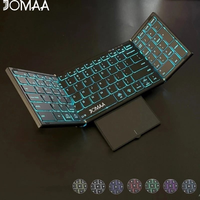 Jomaa hintergrundbeleuchtete klappbare Full-Size-Tastatur Bluetooth+USB, kabellose Tastatur mit Touchpad und Ziffernblock für Laptop Windows