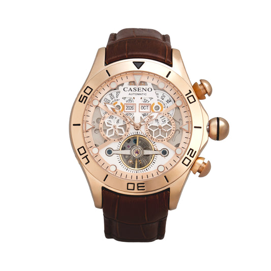 CASENO Brand Bubble Perpetual Calendar Fully Automatic Tourbillon Large Dial Mechanical Watch Belt Watch -58284G