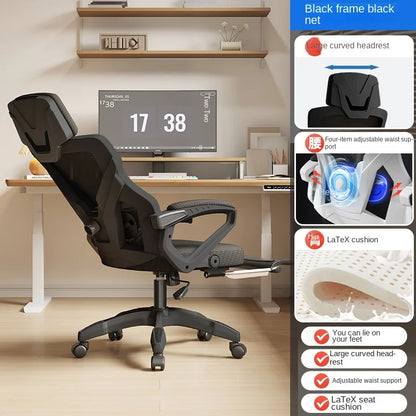 Scaun ergonomic rabatabil, scaun de birou confortabil, scaun de calculator pentru casă, cămin studențesc, scaun de gaming cu suport pentru picioare
