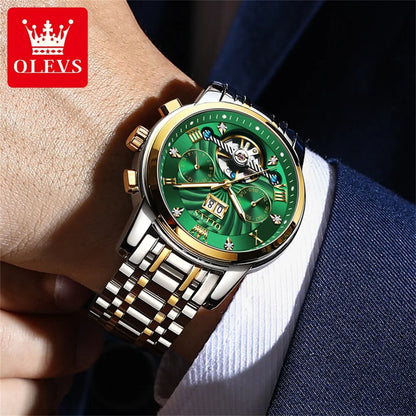 OLEVS 9910 Mens Watch Original Luxury Brand Waterproof Luminous  Automatic Mechanical Watch Dual Calendar Watch Box Reloj