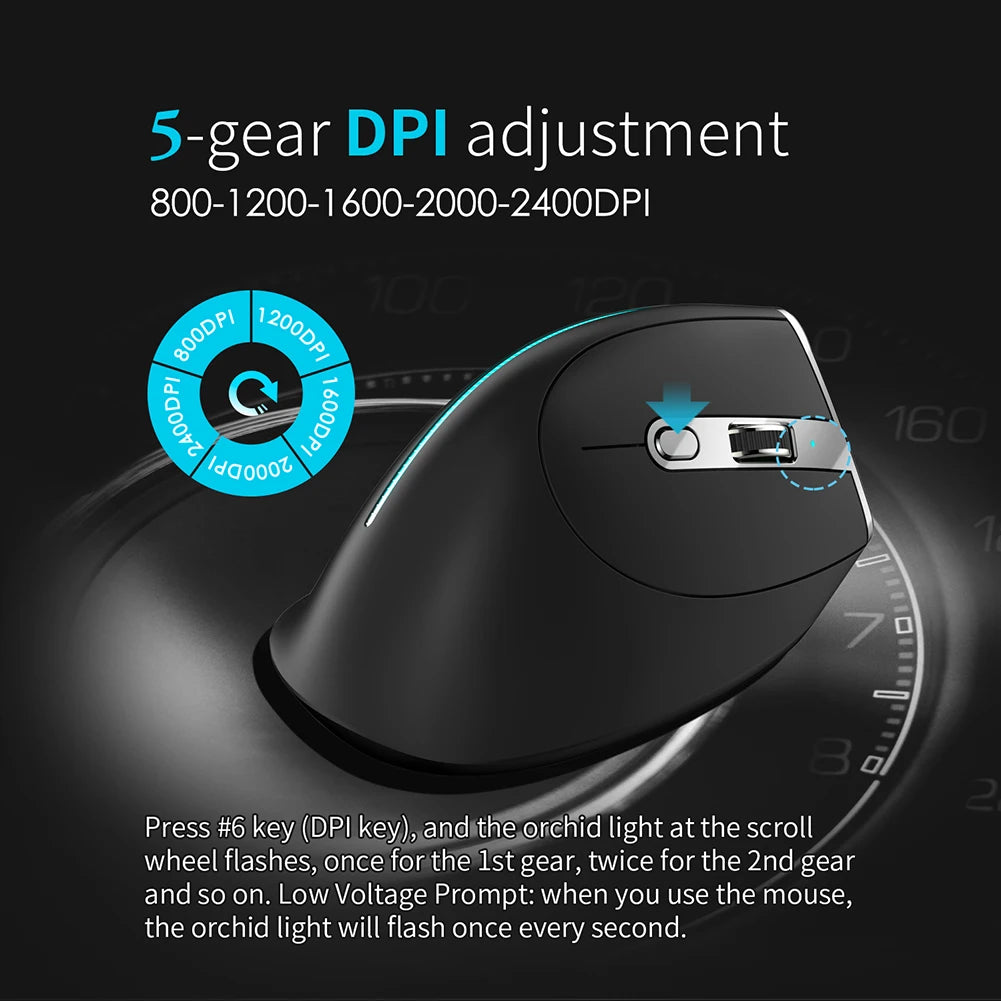 Mouse verticale ergonomico F-36 2.4G+BT1+BT2 wireless per mano destra e sinistra, mouse da gaming ottico USB per computer e laptop