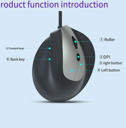 Wired Right Hand Vertical RGB Mouse Ergonomic Gaming Mouse 1600DPI USB Optical Wrist Healthy Mause for PC Computer