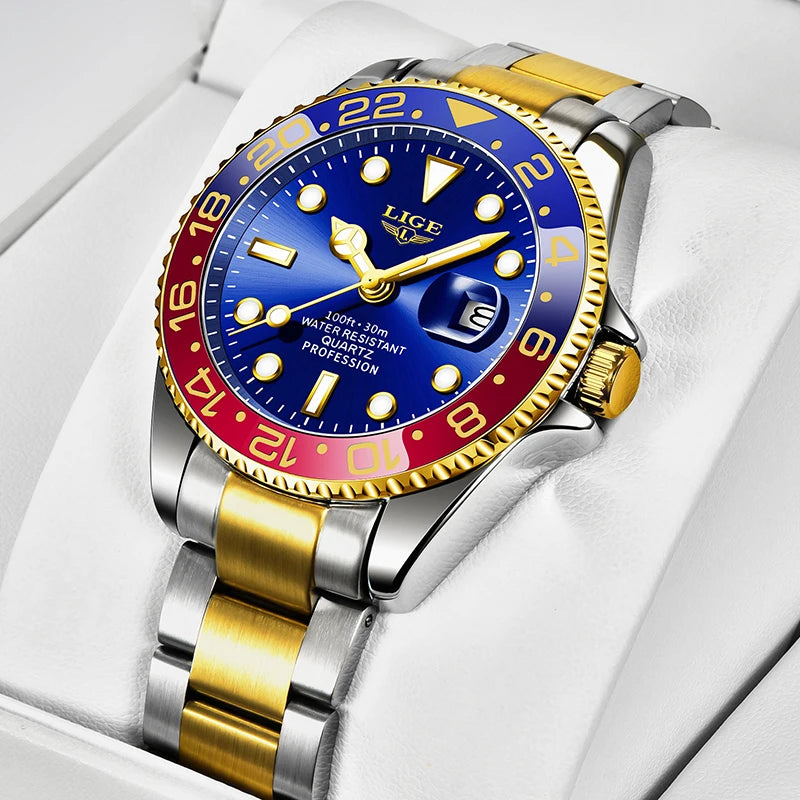 LIGE men’s watch – Quartz chronograph, water-resistant, casual yet professional style, a luxury fashion accessory from a leading brand.
