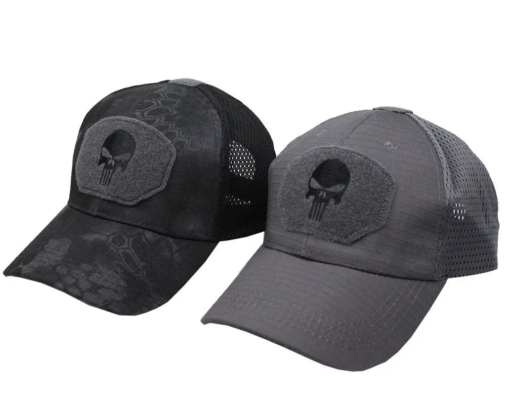 Czapka baseballowa w kamuflażu, siateczkowa, oddychająca, taktyczna czapka sił specjalnych w kamuflażu, czapka z daszkiem z motywem czaszki i kaczki