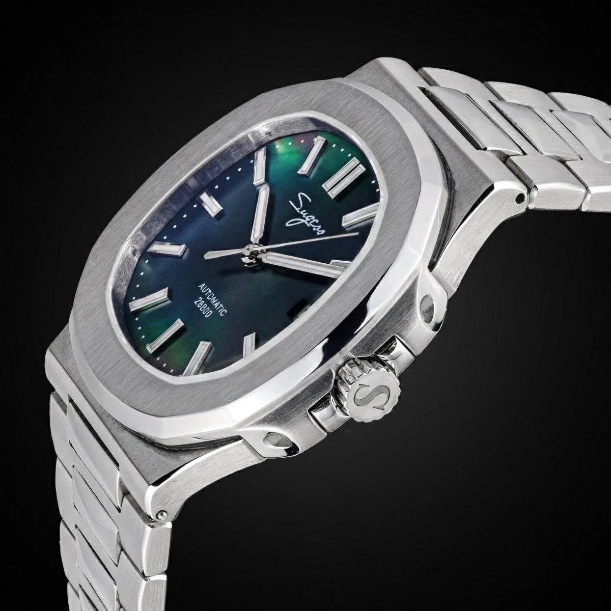 Orologio da uomo Sugess automatico meccanico da polso, movimento Miyota 9015, quadrante MOP, luminoso, impermeabile 5bar, bracciale di lusso S466