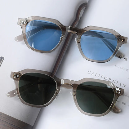 Peekaboo korean style retro sun glasses for women TR90 frame polygon polarized sunglasses uv400 male green brown 2023 summer