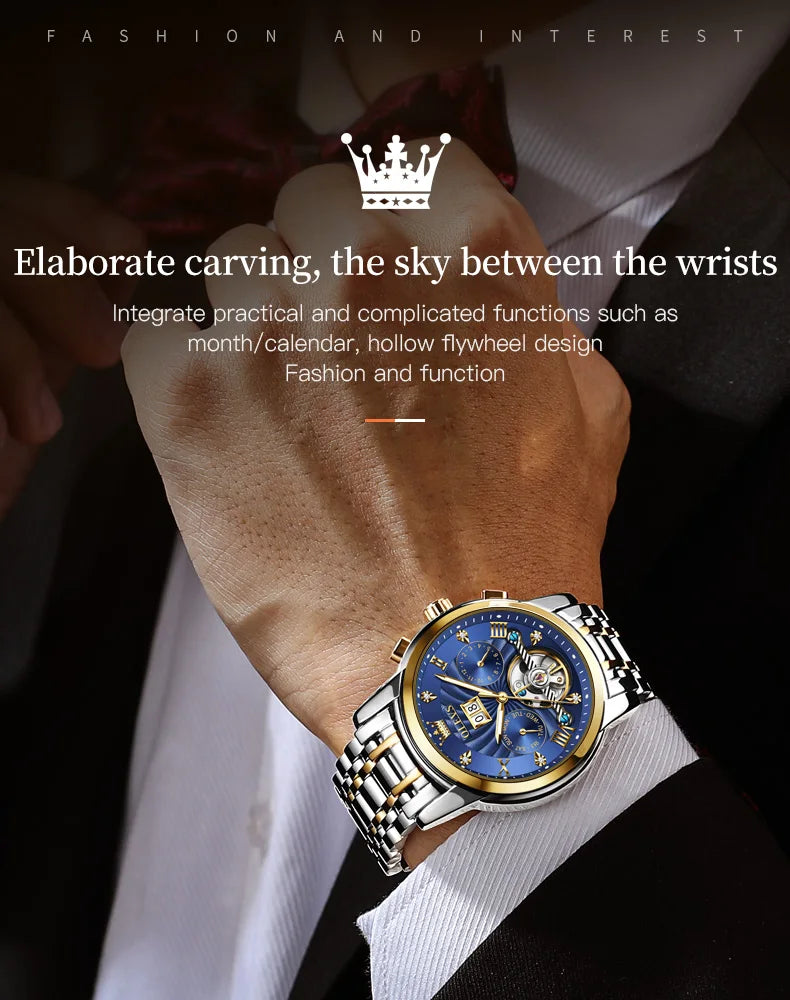 OLEVS 9910 Mens Watch Original Luxury Brand Waterproof Luminous  Automatic Mechanical Watch Dual Calendar Watch Box Reloj