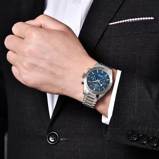 PAGANI DESIGN – ‘Moon’ men’s watch with large hands, retro-style quartz sports chronograph, sapphire crystal with anti-reflective (AR) coating, calibre VK64