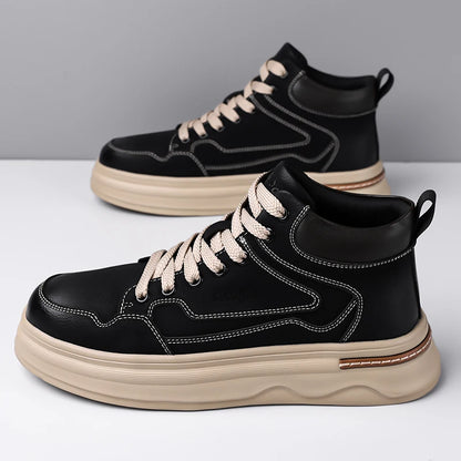 2026 New Mens Genuine Leather Walking Shoes Fashion Outdoor Thick Bottom Antiskid Vulcanized Shoes Comfy Casual Leather Flats