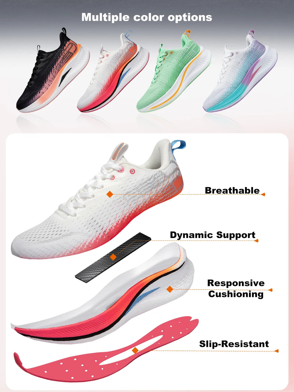 Baasploa Running Shoes Men Carbon Plate Professional Cushioning Anti-Slip Sneaker Female Casual Breathable Jogging Sports Shoes