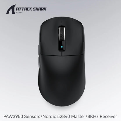 Mouse gaming Attack Shark R6 ultra leggero 38g, wireless PAW3950 con frequenza di polling 8K, Nordic 52840, 24000DPI, tri-mode