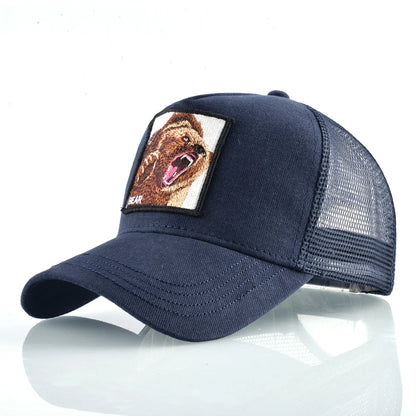 Four Seasons Snapback Baseball Cap Men Fashion Bear Embroidery Hip Hop Hat Women Outdoor Breathable Mesh Trucker Hat