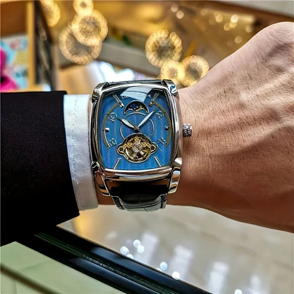 [Luksusur med mekanisk tourbillon] Let luksusur med mekanisk tourbillon til mænd – Fuldautomatisk model i topklasse, trendy »skelet«-design, ideelt til et professionelt outfit o