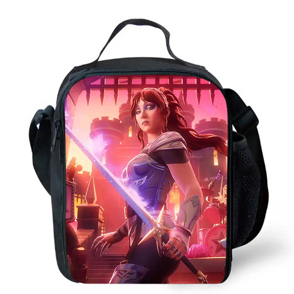 Lunch Bags for Children, Cartoon Fortnite School Picnic Bags for Girls and Boys, Kids Insulated Cooler Lunch Bags Portable Lightweight
