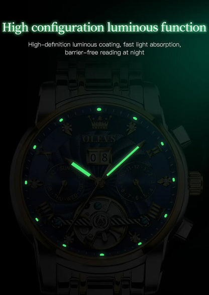 OLEVS 9910 Mens Watch Original Luxury Brand Waterproof Luminous  Automatic Mechanical Watch Dual Calendar Watch Box Reloj