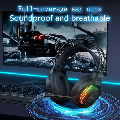 Acer OHW303 Gaming Headset with Microphone – 7.1 Virtual Surround Sound, Deep Bass, LED Lighting & Wired PC Gaming Headphones