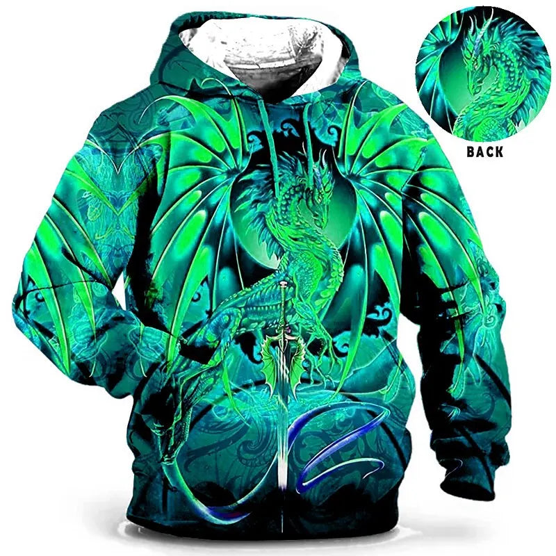 Férfi kapucnis pulóver férfi ruházat 3D-nyomtatott pulóverek szabadtéri viselethez Dragon Fashion Daily őszi hosszú ujjú kapucnis pulóverek