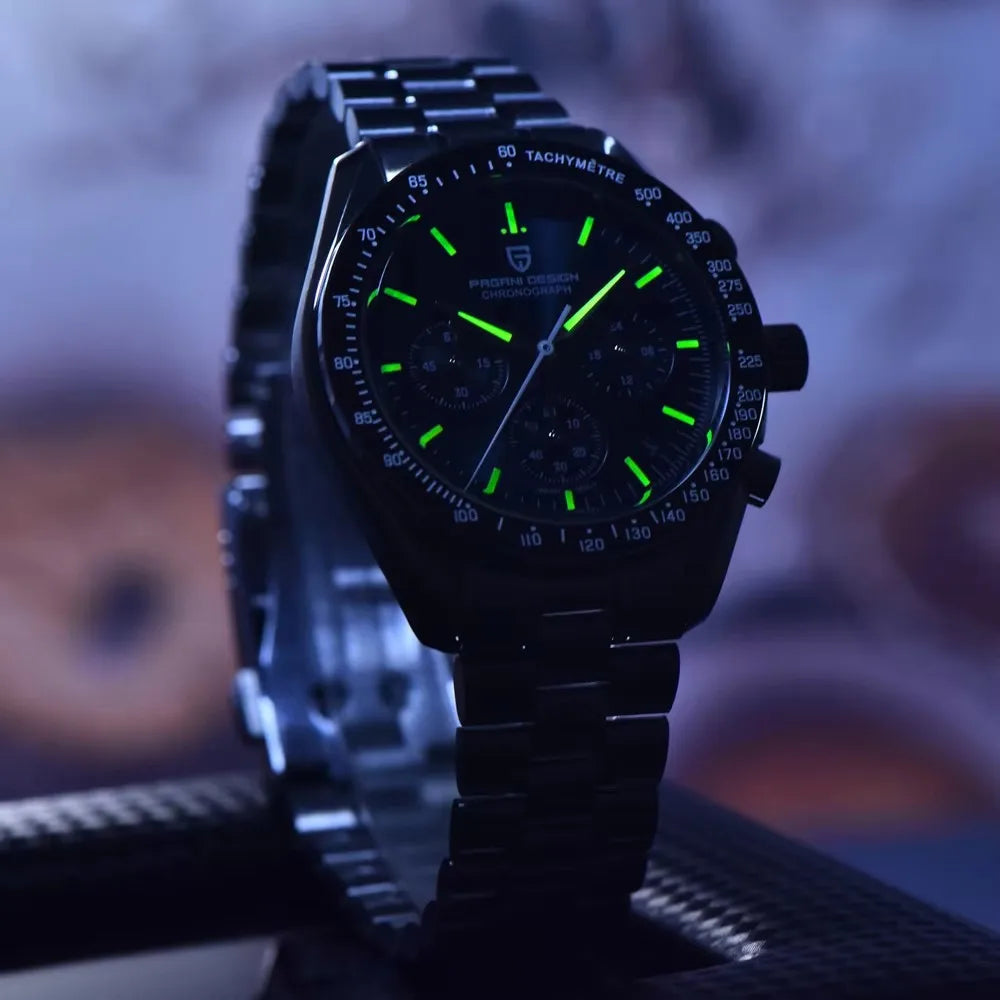 PAGANI DESIGN Moon watch – Luxury quartz chronograph for men, sporty style, sapphire crystal with anti-reflective coating, luminescent display