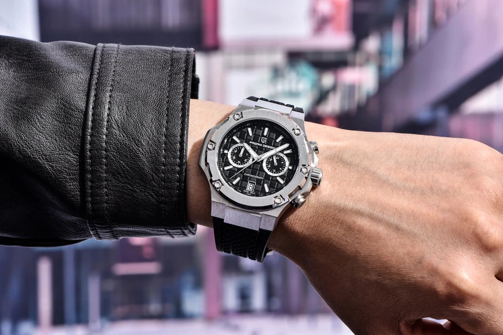 PAGANI DESIGN men’s quartz watches – Luxury sports chronograph, water-resistant, featuring luminescent hands and a sapphire crystal with anti-reflective coating