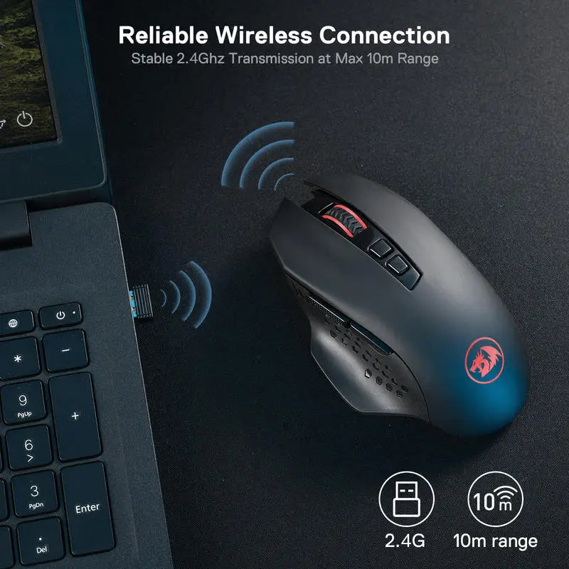 Rato Gaming Sem Fios Redragon M656 Gainer, 4000 DPI 2.4Ghz, Rato Gamer Sem Fios com 5 níveis de DPI, 7 botões macro, retroiluminação LED vermelha