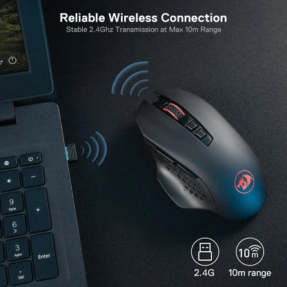 Rato Gaming Sem Fios Redragon M656 Gainer, 4000 DPI 2.4Ghz, Rato Gamer Sem Fios com 5 níveis de DPI, 7 botões macro, retroiluminação LED vermelha