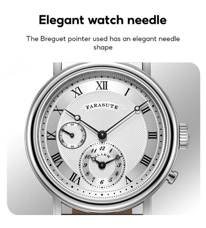 FARASUTE Retro Luxury Alarm Clock Quartz Watch Men Waterproof Night Light Wristwatch Casual Sapphire Stainless Steel Male Watch